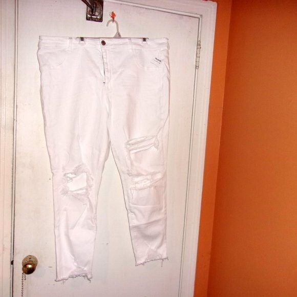 American Eagle White Hi-Rise Distressed Plus Size 24 Regular Jeggings - Picture 6 of 8